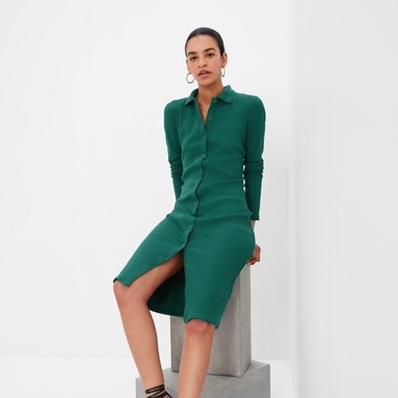 GAP Dresses & Skirts - Gap Button Front Ribbed Knit Shirt Dress S